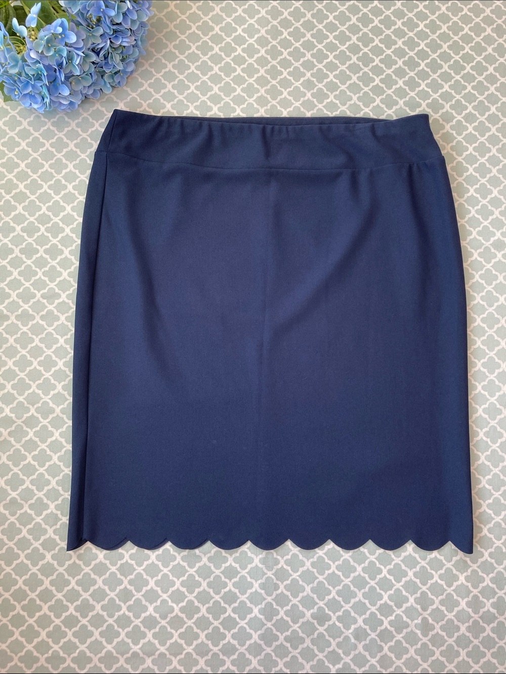 Cato Navy Pull On Scallop Hem Pencil Skirt XL